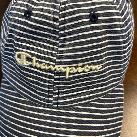 Champion Embroidered Striped Women's Baseball Hat Cap Blue White OS - Picture 2 of 7